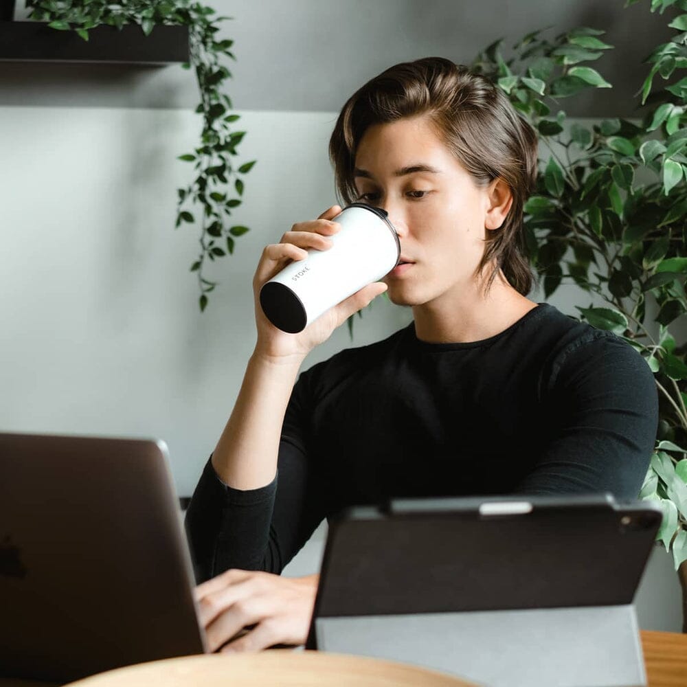 STTOKE Reusable Ceramic Cup in White 12oz - Save 25%