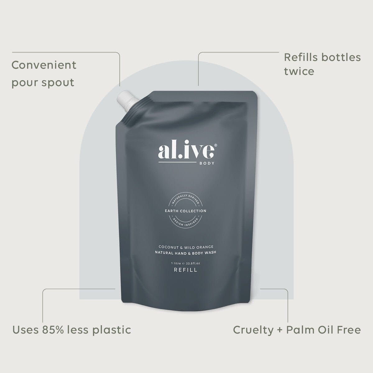 Al.ive Body - 1 Ltr Wash Refill - Coconut & Wild Orange