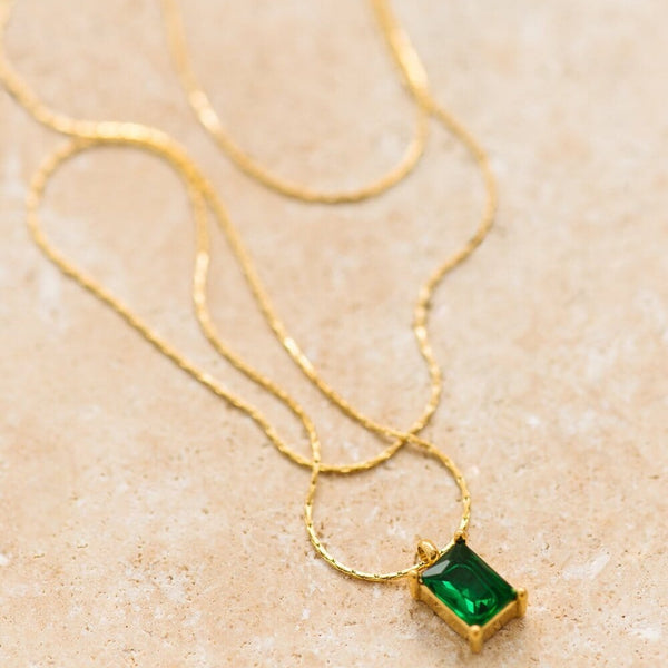 Indigo & Wolfe - Aya Gold Necklace W/ Emerald Stone