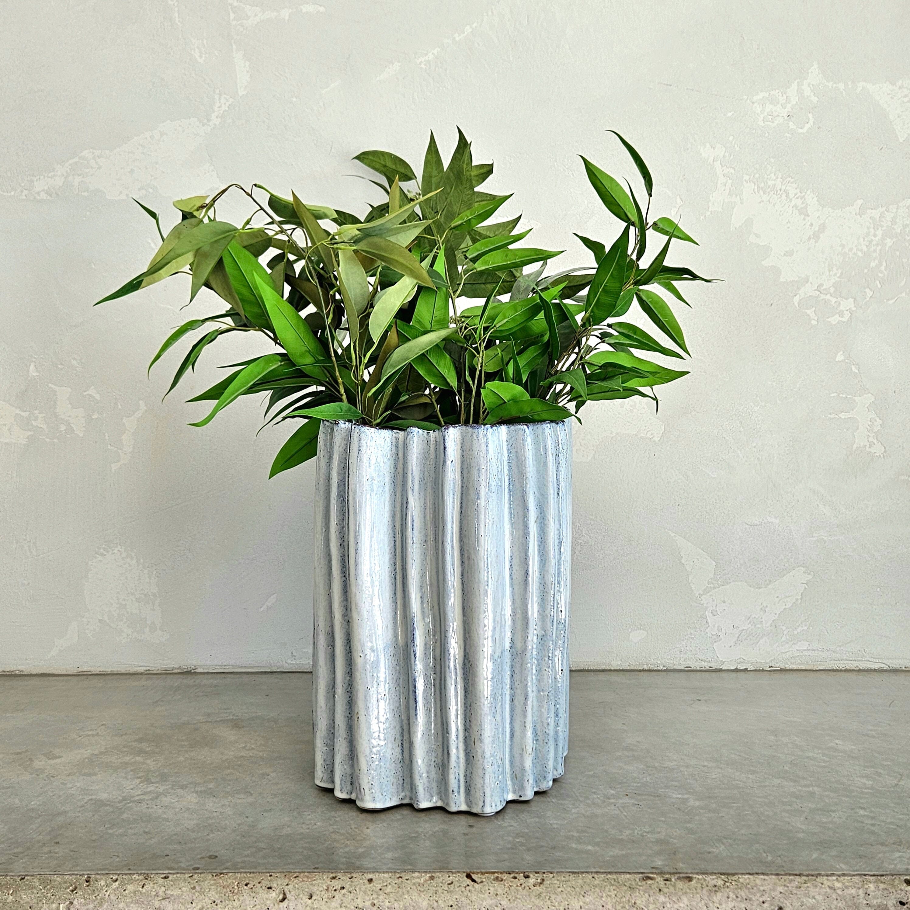 Asteria Ceramic Ripple Vase in Whitewash - Large