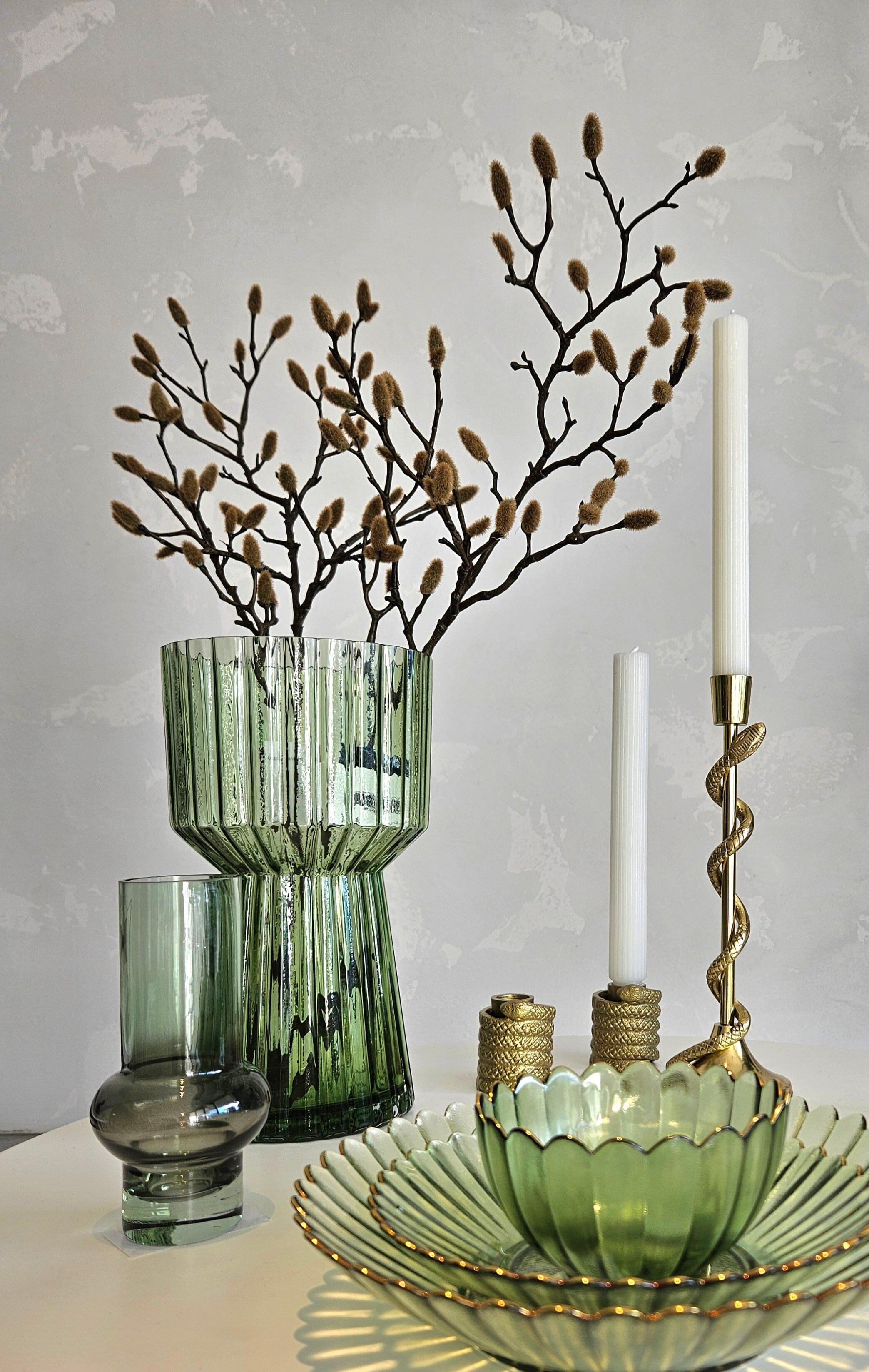 Amalia Ribbed Glass Vase in Green
