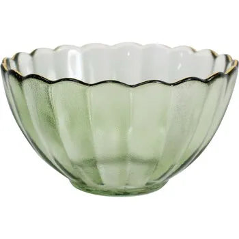 Eva Glass Fluted Bowl in Green/Gold