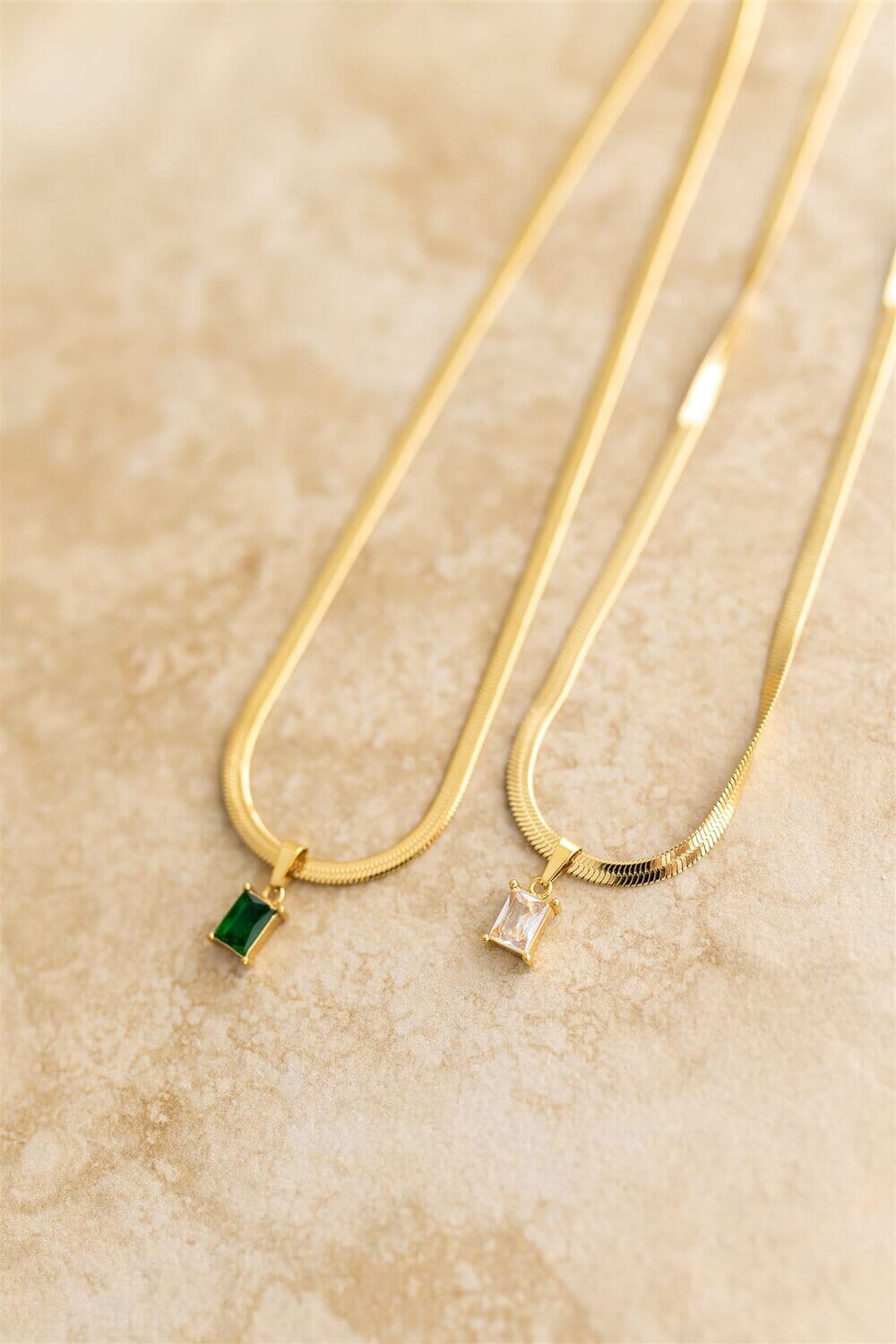 Indigo & Wolfe - Willow Snake Chain Necklace W/ Emerald Gemstone