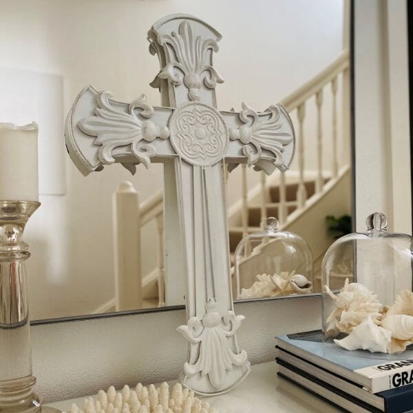 Ornate Metal Cross in White