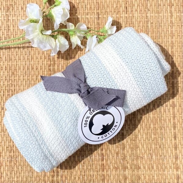 Baby Blankett in 100% Organic Cotton Baby Blue/White