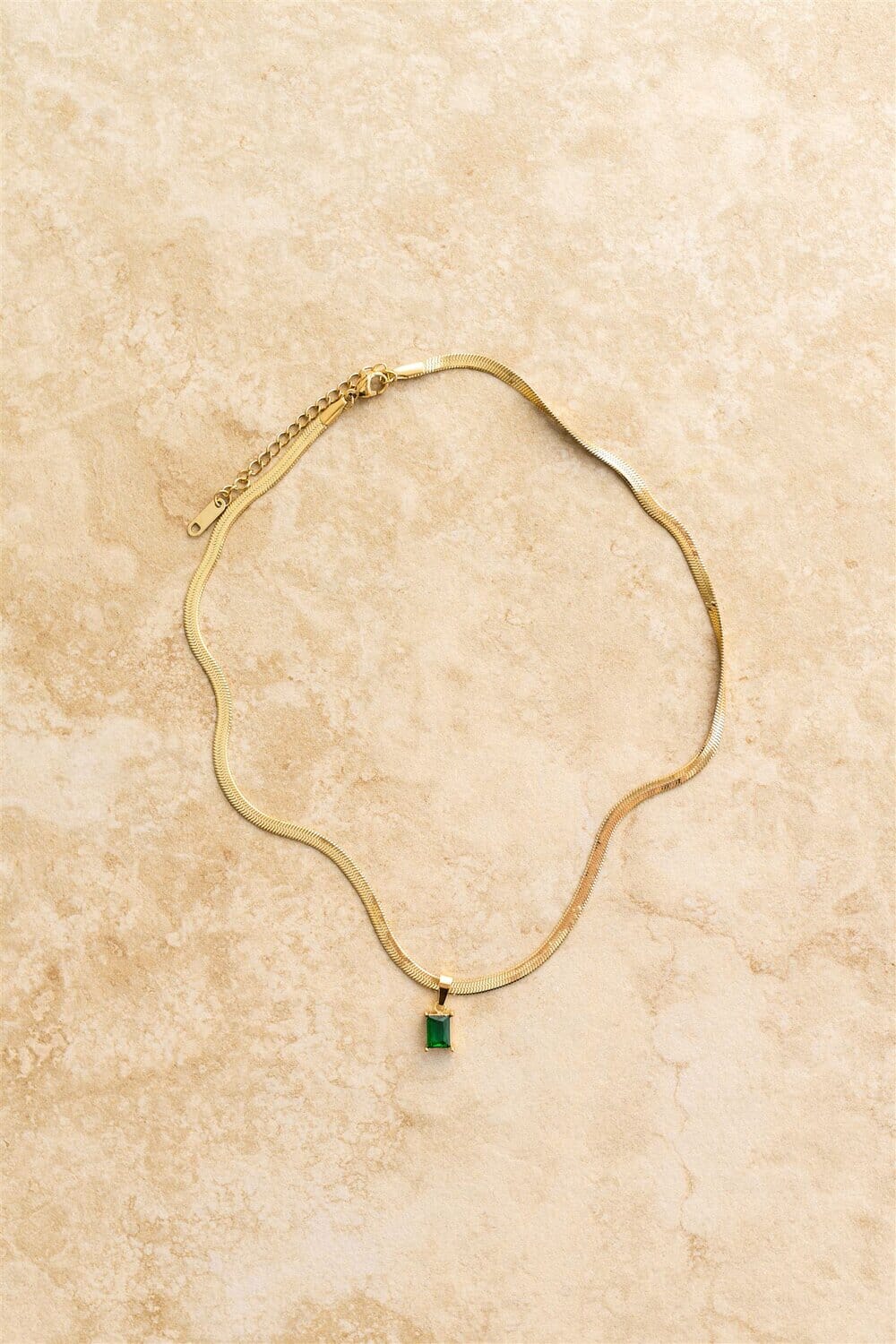 Indigo & Wolfe - Willow Snake Chain Necklace W/ Emerald Gemstone