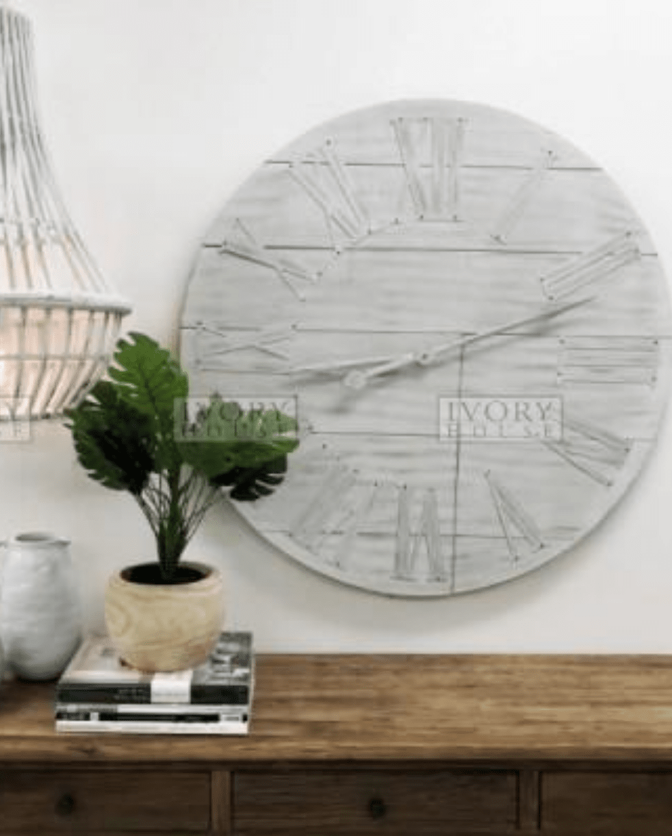 Hamptons Timber Clock in Whitewash 91cm