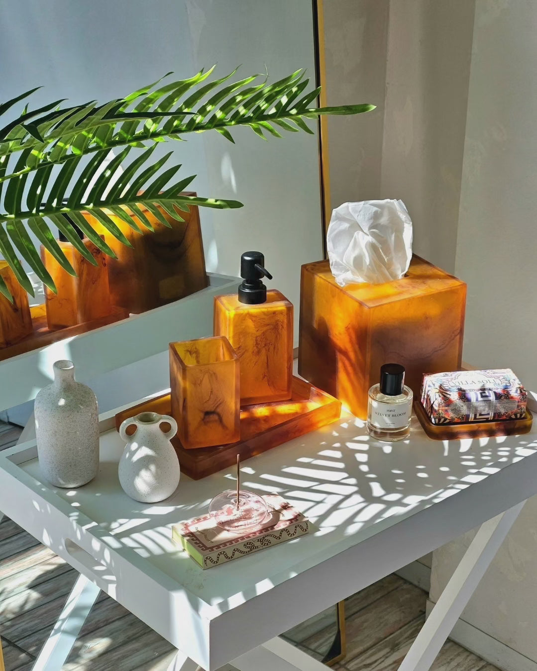 Gaia Resin Soap Dispenser in Marble Amber