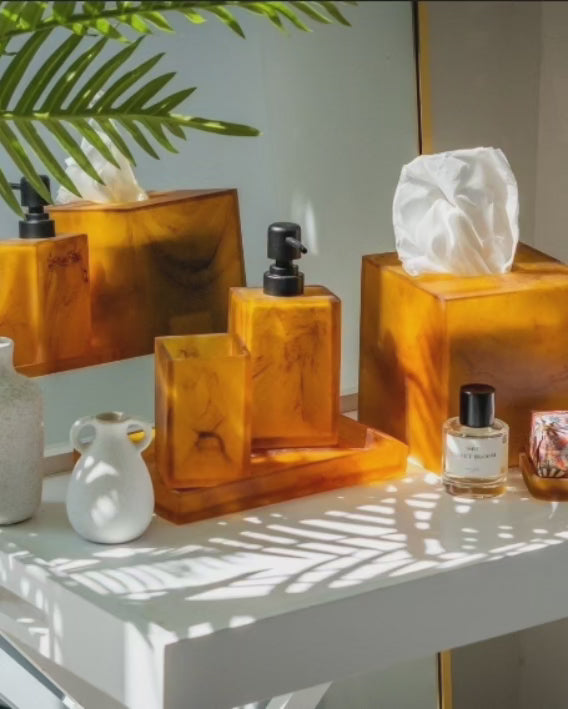 Gaia Resin Tissue Box in Marble Amber (Save 20%)