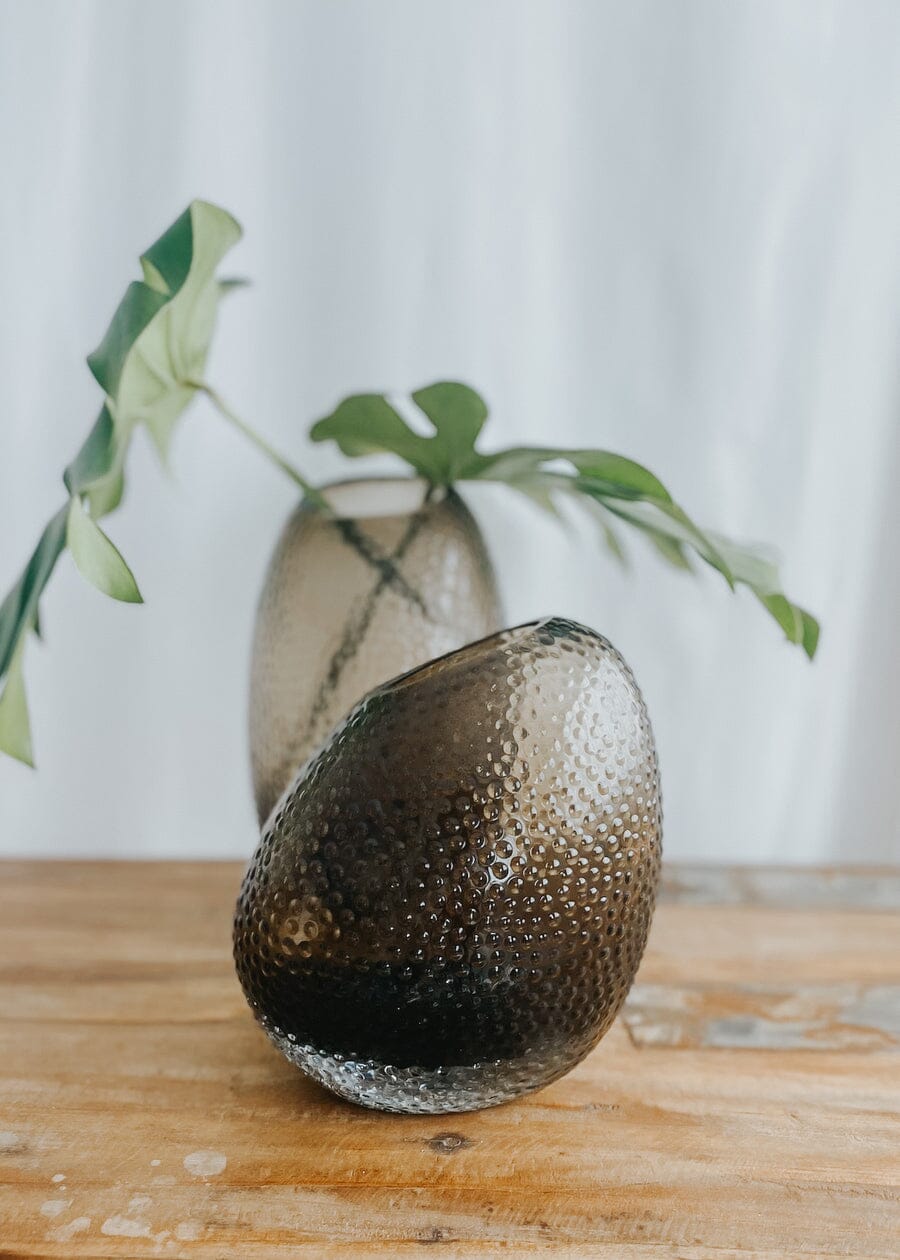 Oblique Spot Glass Vase in Smoke Grey 25cm