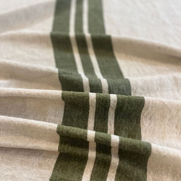 Linen Tablecloth in Natural W/ Olive Stripe - 150x350cm