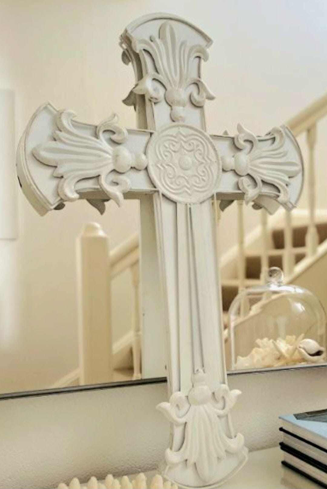 Ornate Metal Cross in White