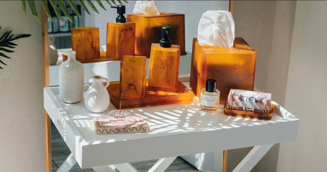 Gaia Resin Tissue Box in Marble Amber (Save 20%)