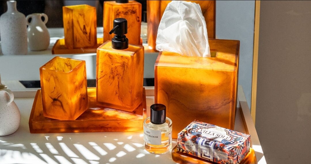 Gaia Resin Tissue Box in Marble Amber (Save 20%)