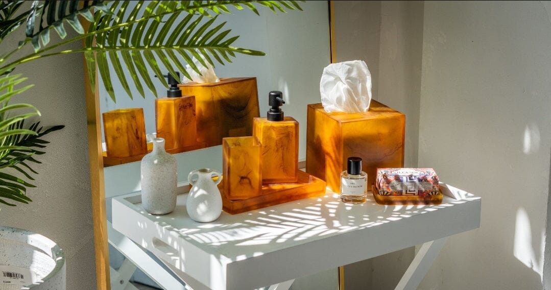 Gaia Resin Bathroom Tray in Marble Amber (Save 24%)