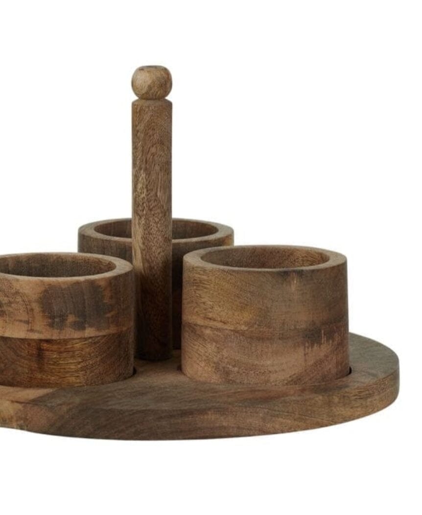 Azara Wood Bowls Round Tray Serving Set
