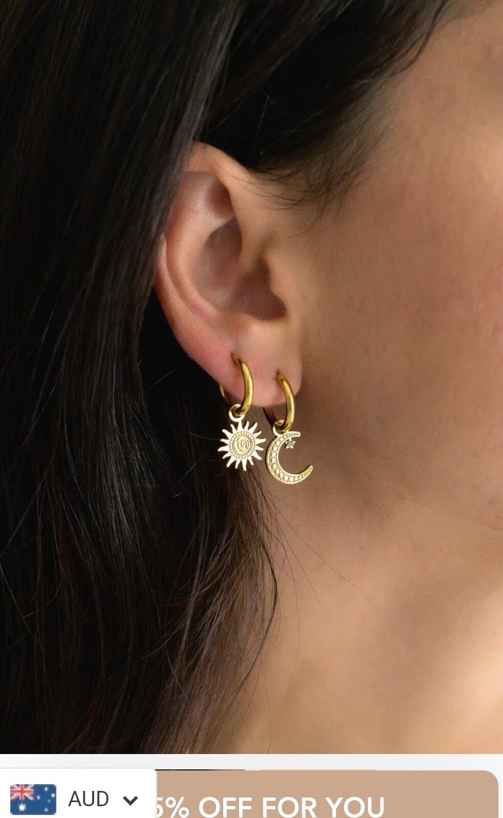 Indigo & Wolfe - Sole Gold Earrings W/ Sun & Moon Pendants