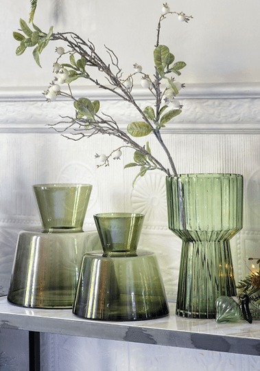 Amalia Ribbed Glass Vase in Green