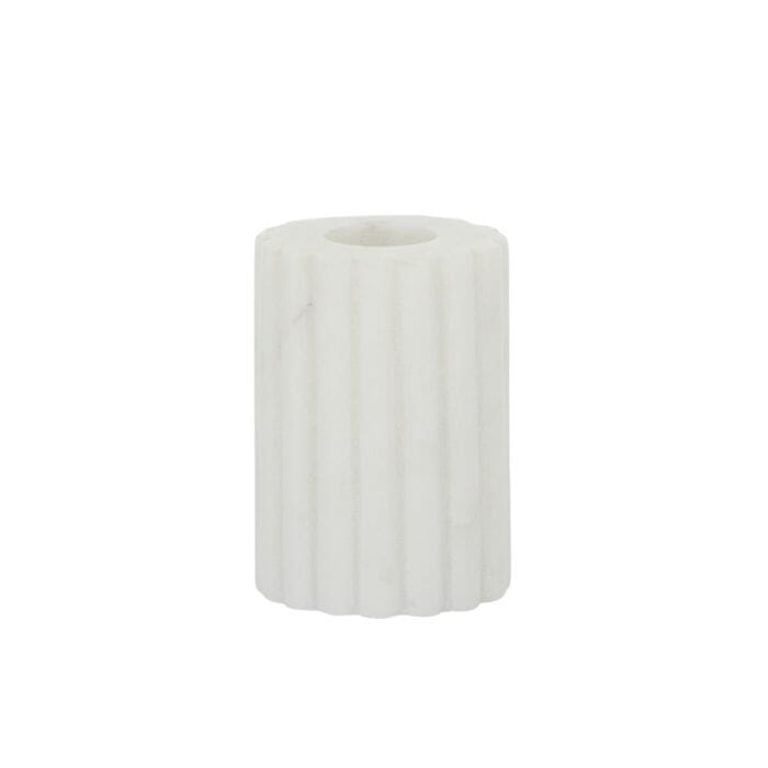 Dita Ribbed Marble Candle Holder in White - Small