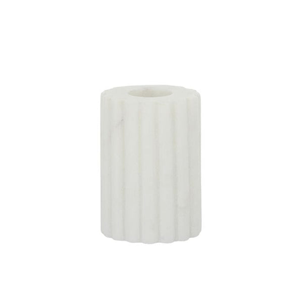 Dita Ribbed Marble Candle Holder in White - Small (Save 16%)