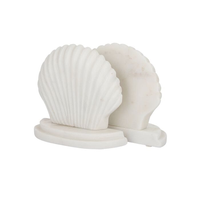 Amalia Shell Marble Bookends in White - Set of 2
