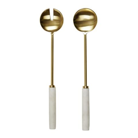 Elia Marble Salad Servers in White/Gold