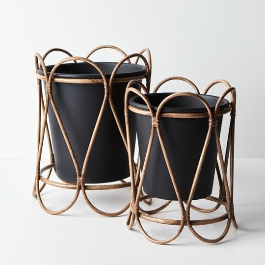 Hana Black Metal Pot w/ Stand - Small (Save 33%)