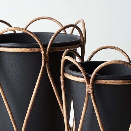 Hana Black Metal Pot w/ Stand - Small (Save 33%)