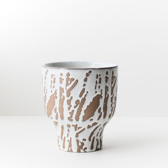Nina Ceramic Footed Pot in White/Tan - Small