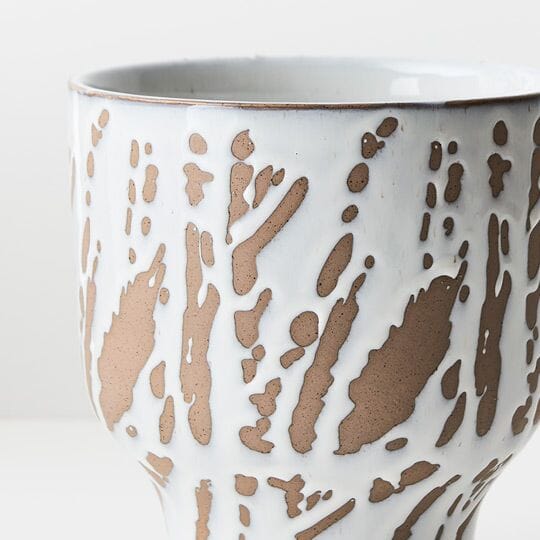Nina Ceramic Footed Pot in White/Tan - Small