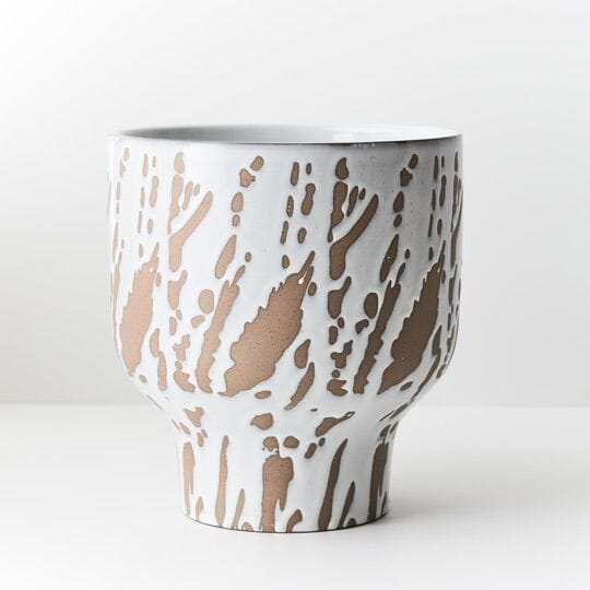 Nina Ceramic Footed Pot in White/Tan - Large