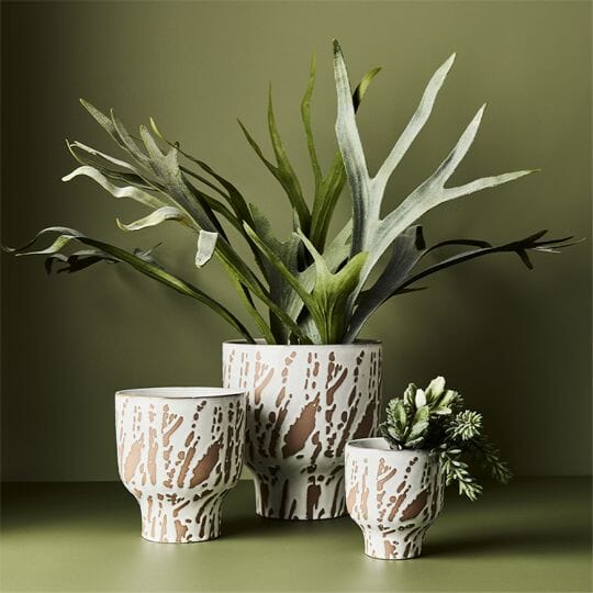 Nina Ceramic Footed Pot in White/Tan - Small