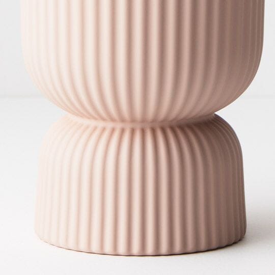 Gia Ribbed Pedestal Pot in Soft Pink 16cm (Save 17%)