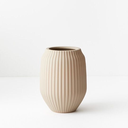Bodrum Ceramic Ribbed Vase in Sand 23cm