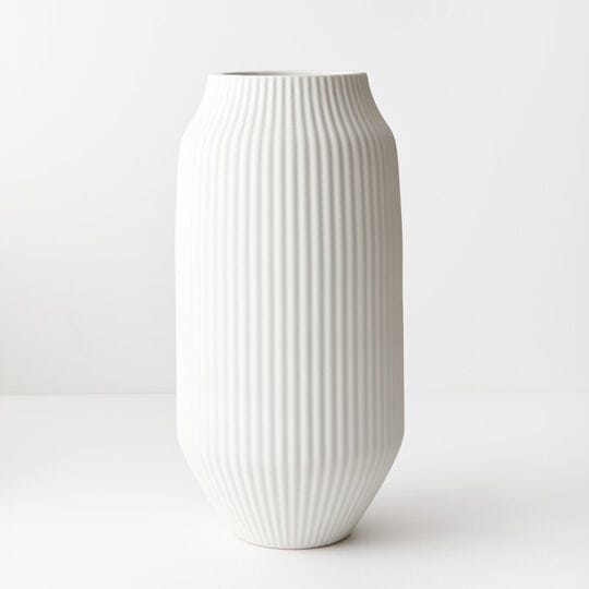 Bodrum Ceramic Ribbed Vase in White 43cm