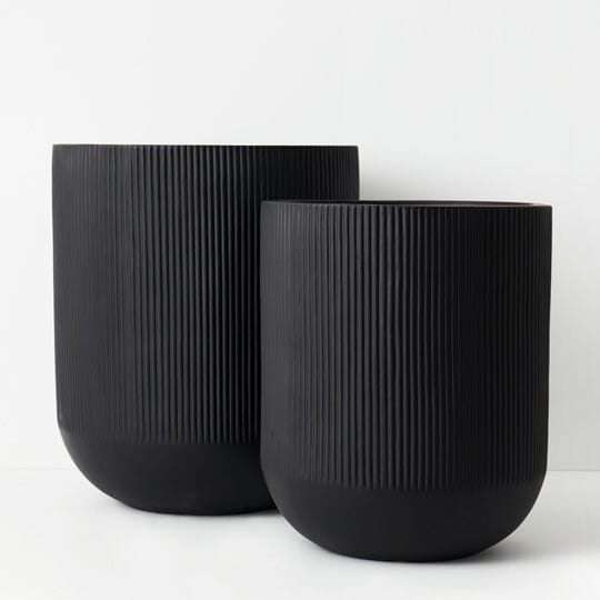 Jamila Ribbed Pot in Matte Black 64cm