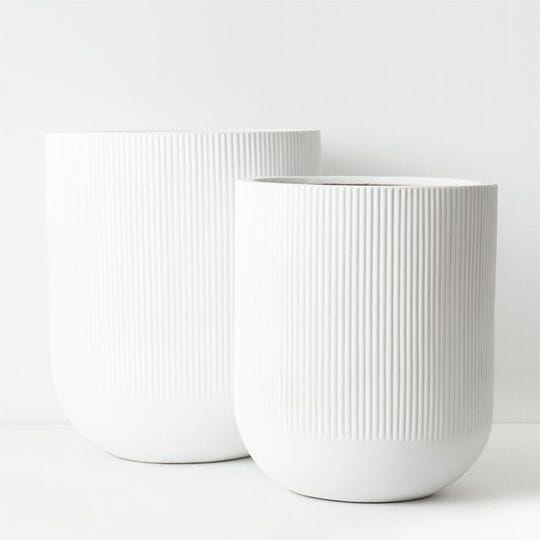 Jamila Ribbed Pot in Matte White 55cm