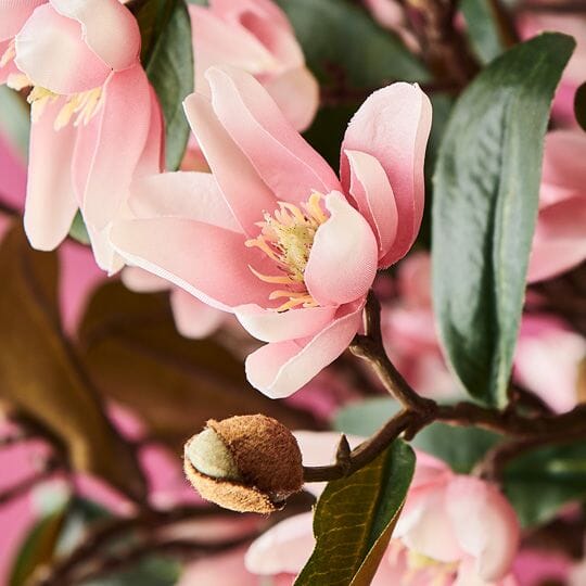 Magnolia Faux Pearl Spray in Pink/White/Green - 83cm