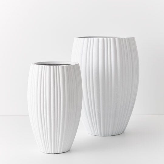 Orion Tall Ribbed Pot in White 70cm