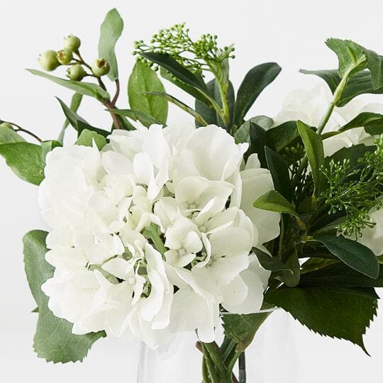 Hydrangea Artificial Bunch In Glass Vase 33cm