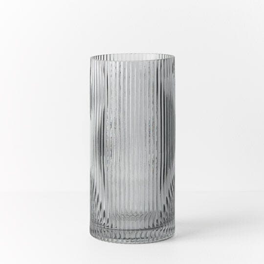 Farrah Ribbed Cylinder Vase in Grey 25cm