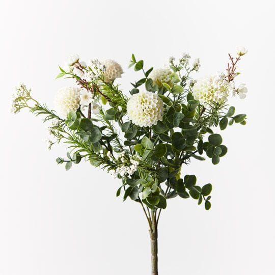 Dahlia Faux Bouquet Mix in White/Green - 34cm