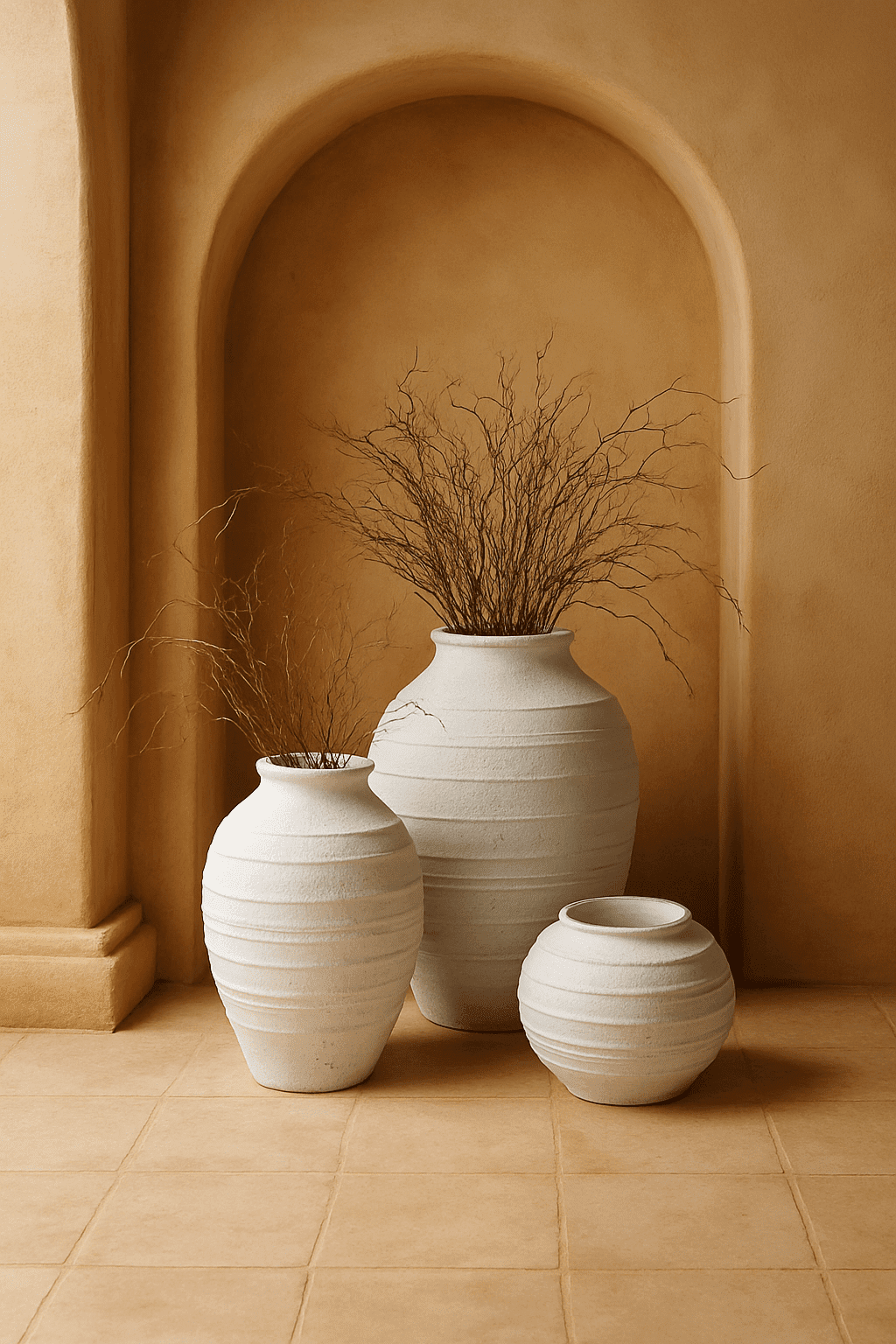 Sicilia Stoneware Pot in Antique White 70cm
