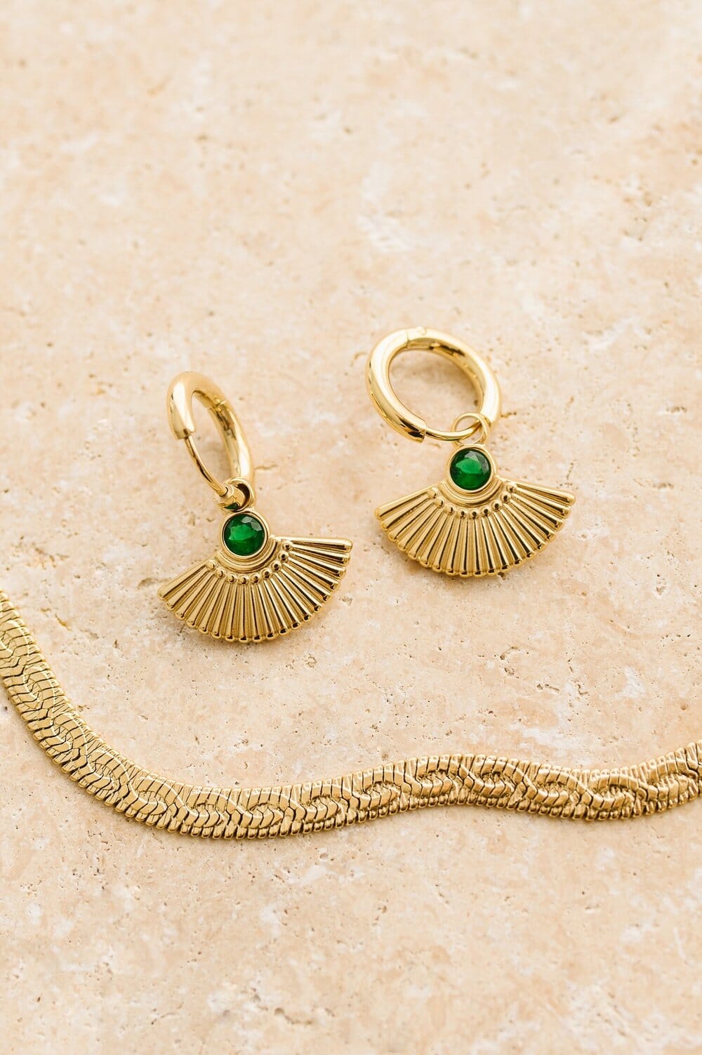 Indigo & Wolfe - Sia Gold Earrings W/ Emerald Gemstone