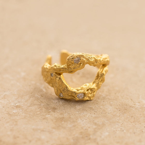Indigo & Wolfe - Eden Adjustable Gold Ring W/ Clear Stone