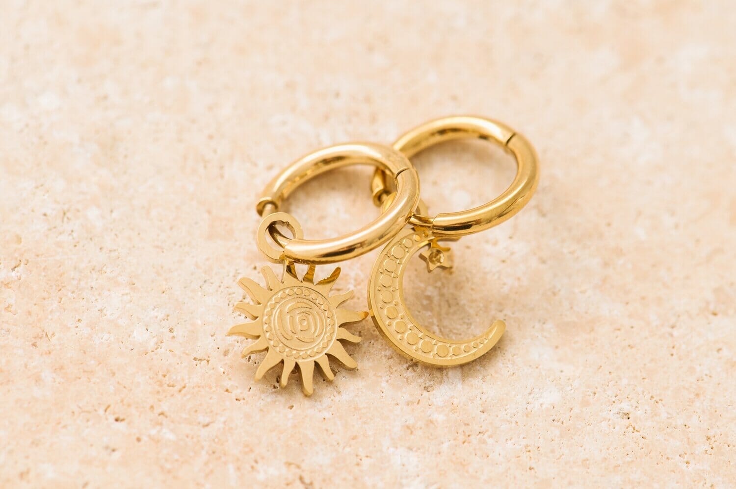 Indigo & Wolfe - Sole Gold Earrings W/ Sun & Moon Pendants