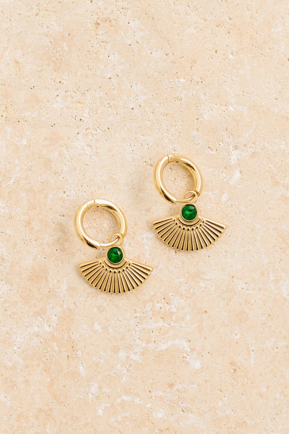 Indigo & Wolfe - Sia Gold Earrings W/ Emerald Gemstone