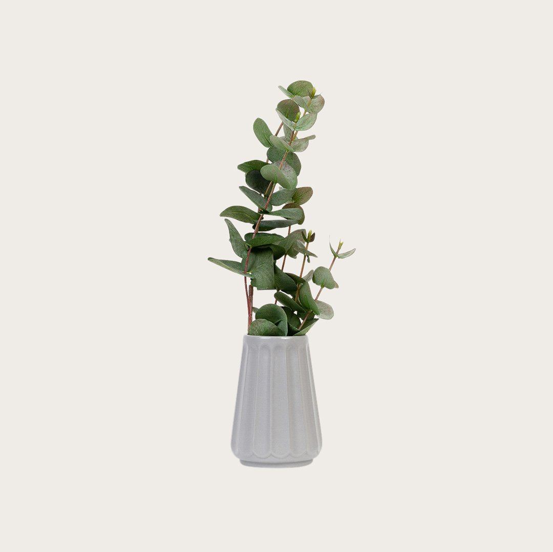Auguste Ceramic Ribbed Vase in Grey 14cm - Buy 1 Get 1 Free Sale