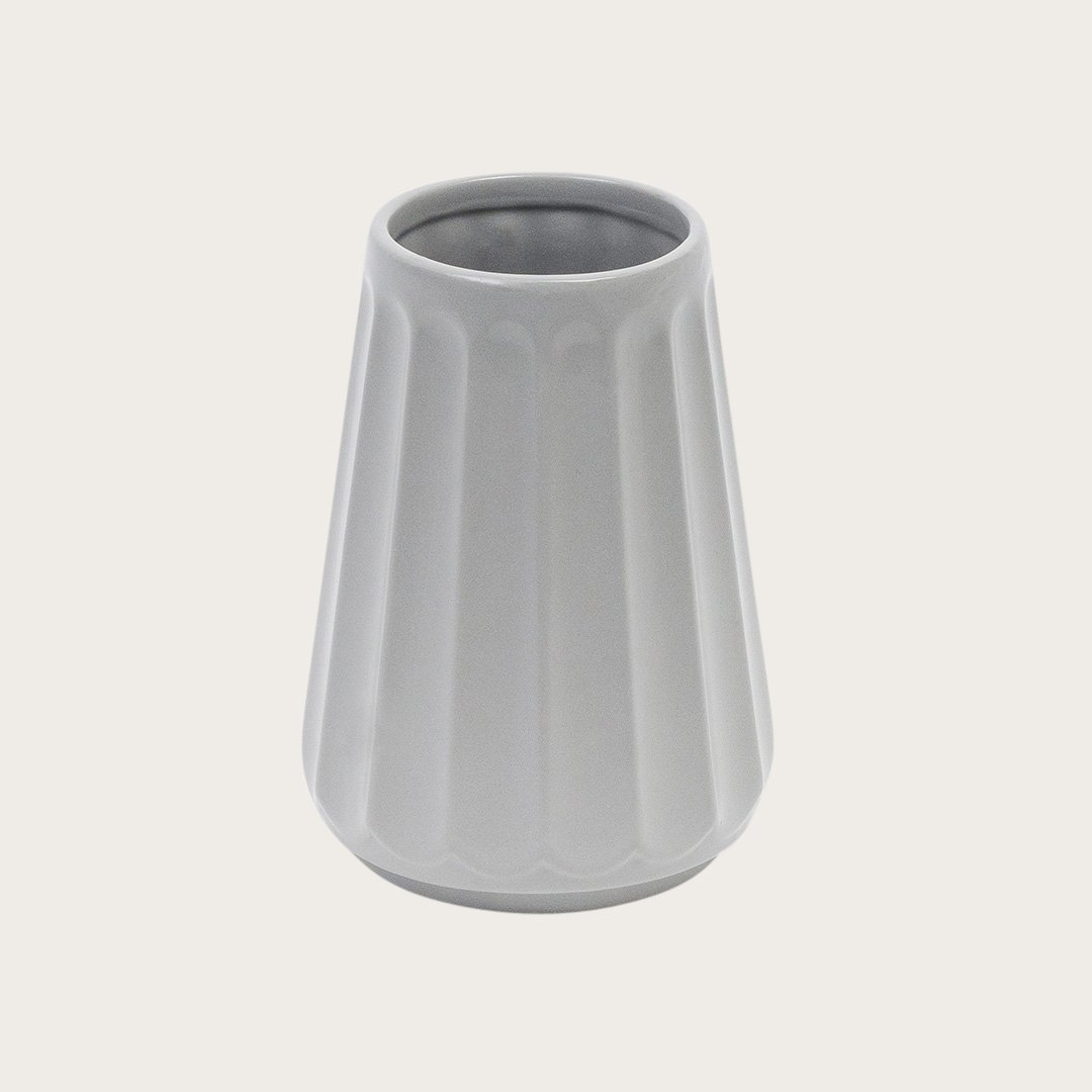 Auguste Ceramic Ribbed Vase in Grey 14cm - Buy 1 Get 1 Free Sale