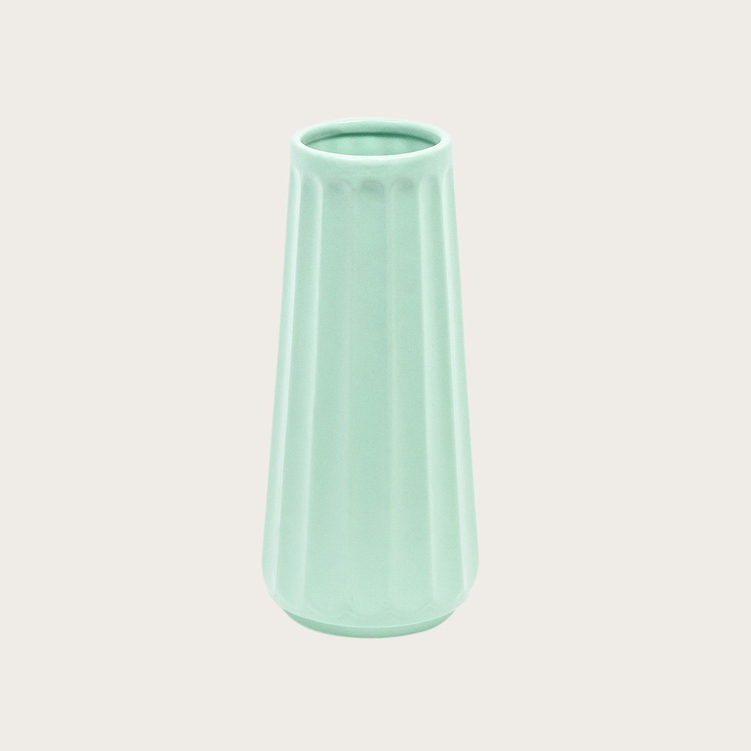 Auguste Ceramic Ribbed Vase in Mint 22cm - Buy 1 Get 1 Free Sale